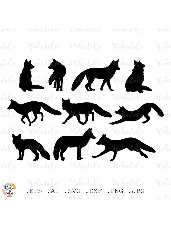 Fox Svg, Fox Cricut, Fox Silhouette, Fox Stencil, Fox Templates Dxf, Fox Clipart Png, Animal Svg