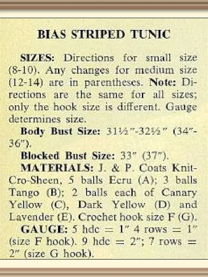 Vintage Crochet Pattern Bias Striped Tunic Digital Download PDF