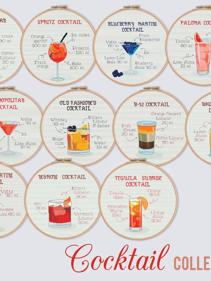 Tequila Sunrise Cocktail Cross stitch pattern | Embroidery Pattern | Instant Download | Embroidery Designs