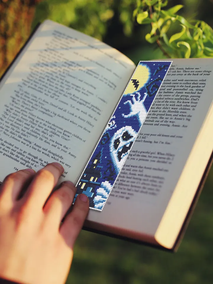 Halloween bookmark cross stitch pattern PDF download Ghost cross stitch chart, Handmade bookmark pattern digital, Spooky Haunted house #B44