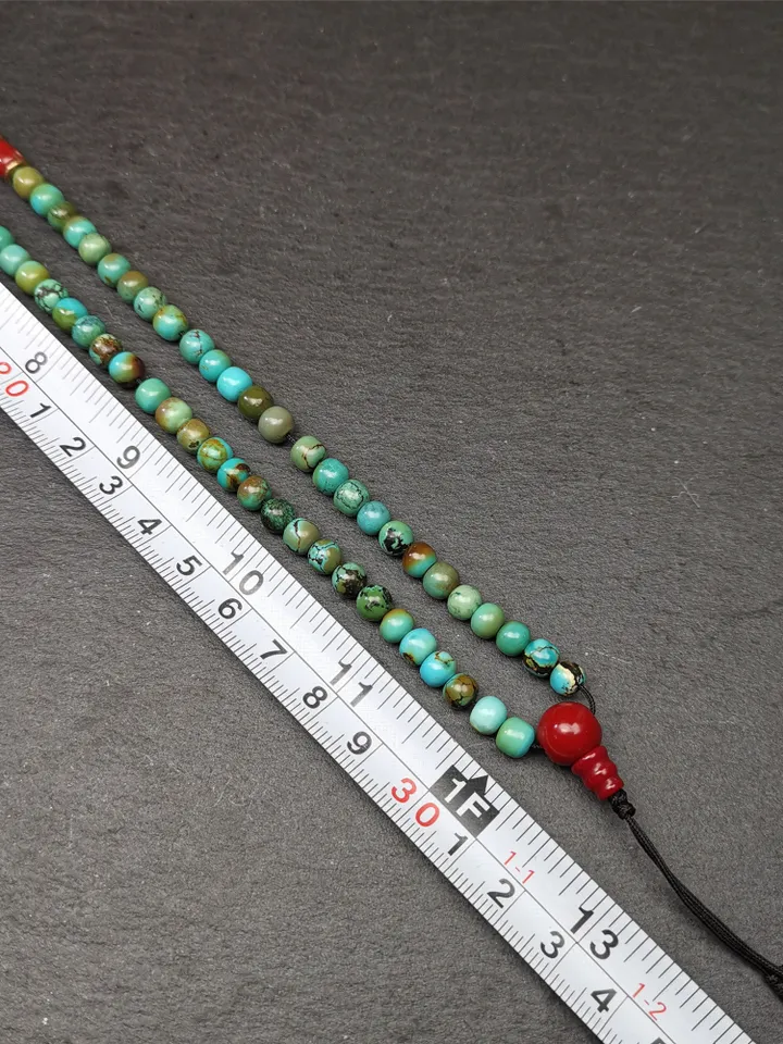 Gandhanra Old 108 Turquoise Beads Necklace Mala,Tibetan Prayer Beads for Meditation Practice ,Diameter 0.23", Circumference 24 inches