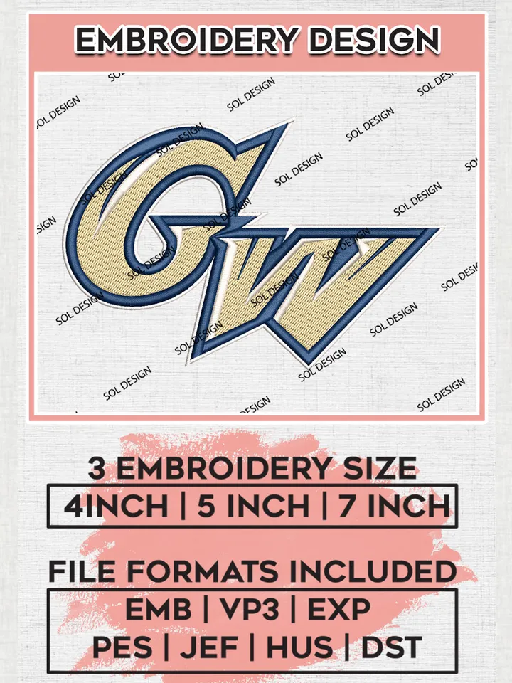 George Washington Revolutionaries Logo Machine Embroidery Design, NCAA George Washington Revolutionaries Embroidery Design Design files, NCAA Embroidery Designs, NCAA Machine Embroidery Designs, Digital Download