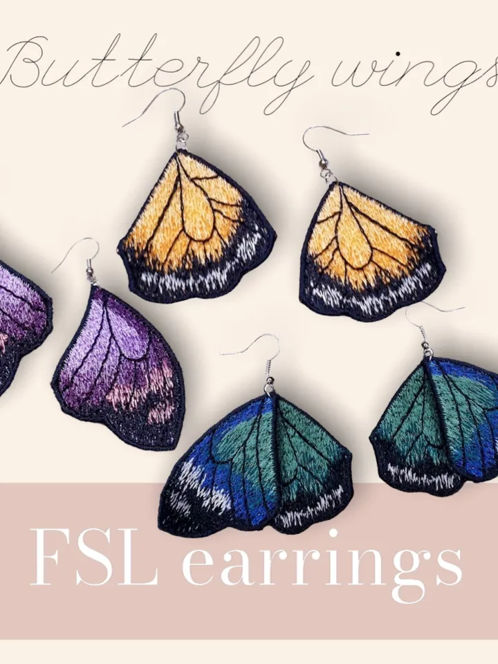 Free Standing Lace Butterfly Wings Earrings set machine embroidery design FSL pattern digital embroidery design jewerly embroidery motif