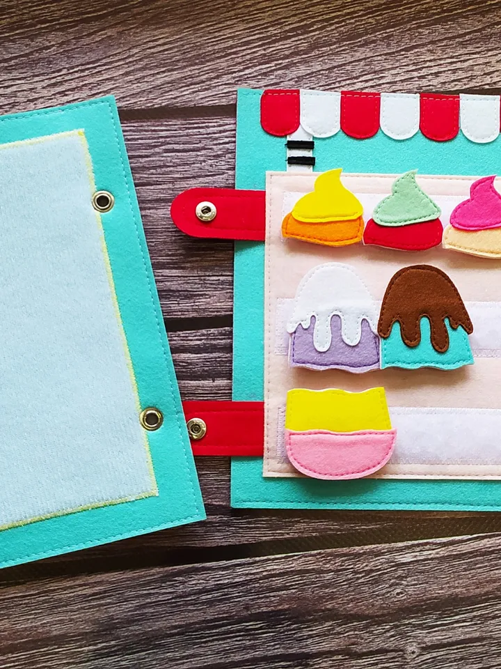 Ice Cream Quiet book Pattern , Kitchen Felt book template pdf, Soft sensory book template, Busy book sewing ideas for girl 2, 3, 4 year old