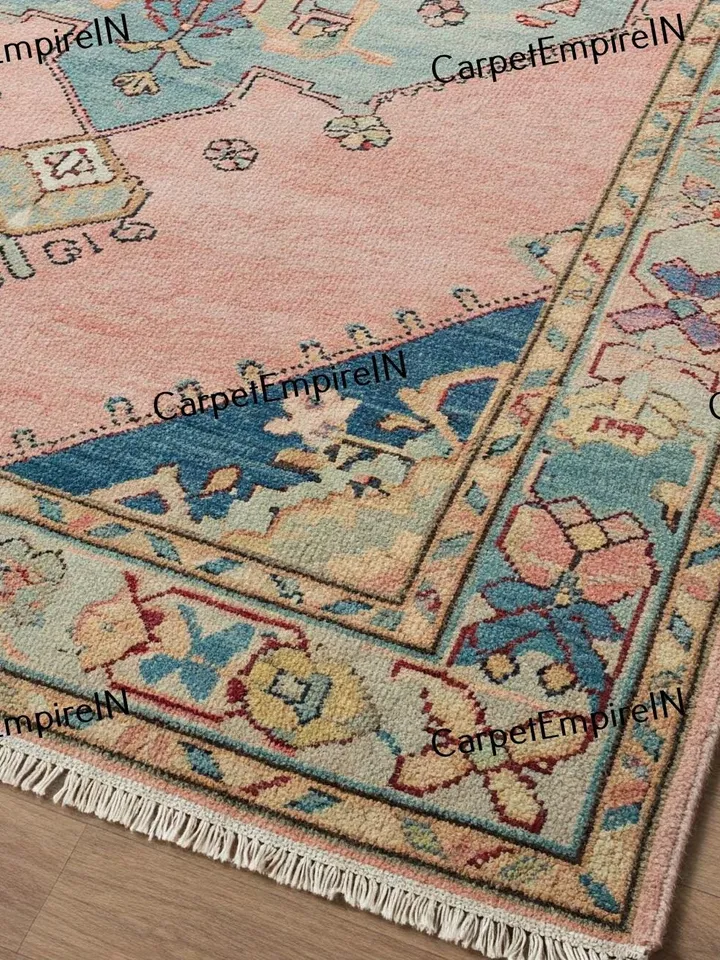 9x12 Pink and Blue Modern Oushak Hand Knotted Rug 4x6,5x8,6x9,8x10,9x12,10x14 ft Handmade Rugs for Living Room-Antique Contemporary rug.