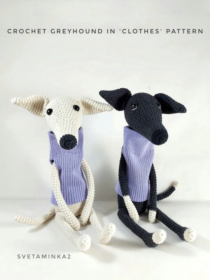 Crochet Pattern Greyhound in 'clothes' out of socks, Amigurumi Dog Whippet, Italian Greyhound, Galgo, Sighthound, Lurcher. Digital Download. PDF.