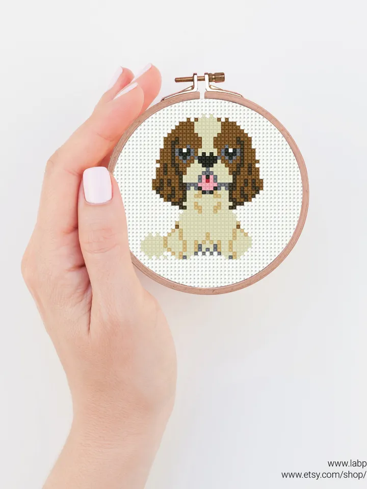 Mini spaniel breed Cross stitch pattern, tiny dog, contemporary pet, animal, beginner counted, modern chart, DIY, embroidery, instant PDF