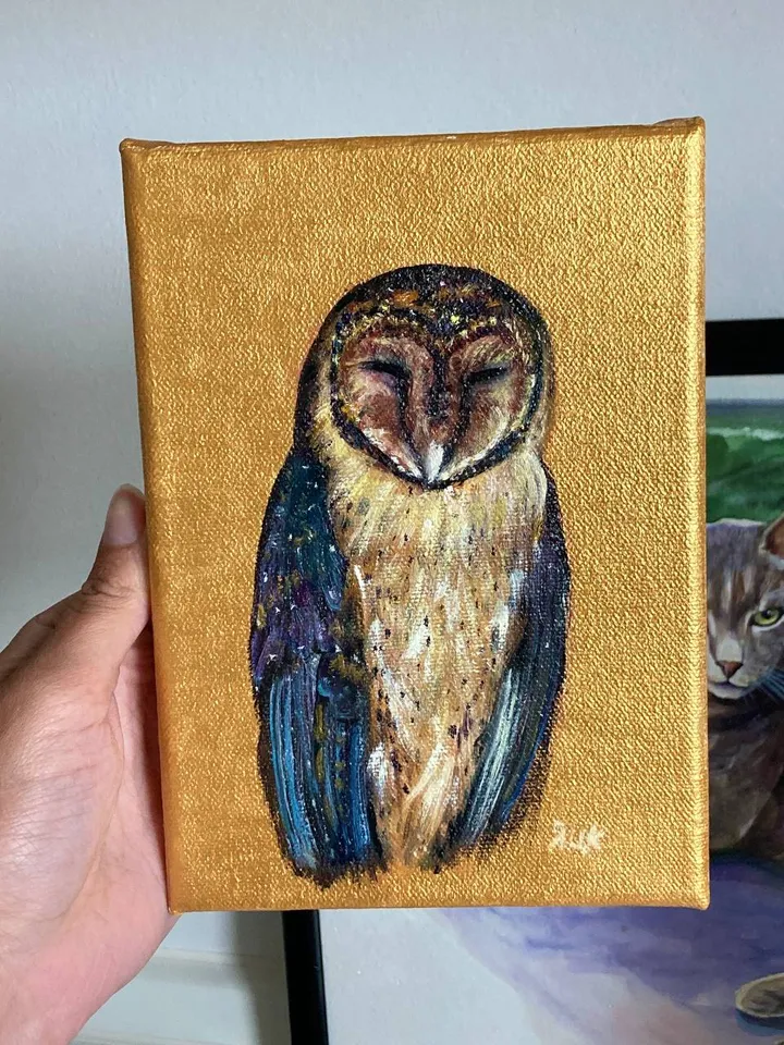 Owl Painting Original Small Bird Oil Painting Barn Owl Art Bird Lovers Gift Owl Wall Decor Owl Illustration 5 x 7 Art