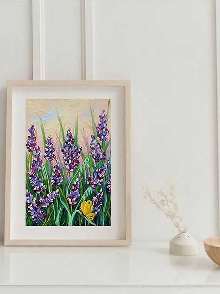 Bluebonnet Painting Butterfly Original Art Floral Wall Art Small Oil Painting