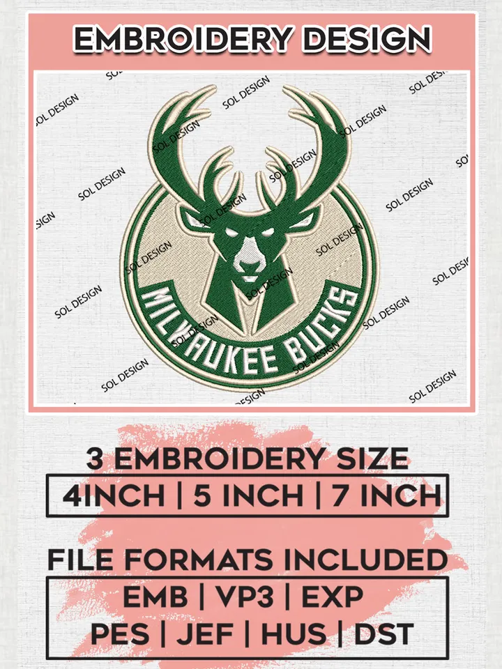 NBA Milwaukee Bucks Logo Embroidery Design, NBA Milwaukee Bucks Machine Embroidery Files, NBA Machine Embroidery Design, Machine Embroidery Design, Digital Download