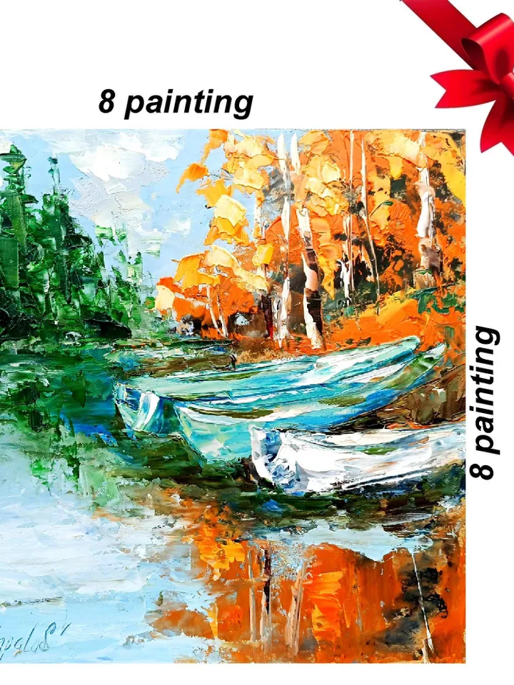 Michigan Painting Impasto Original Art boats painting National Park Wall Art boats Small Painting Original Art Gifts by ArtProkopaloSv