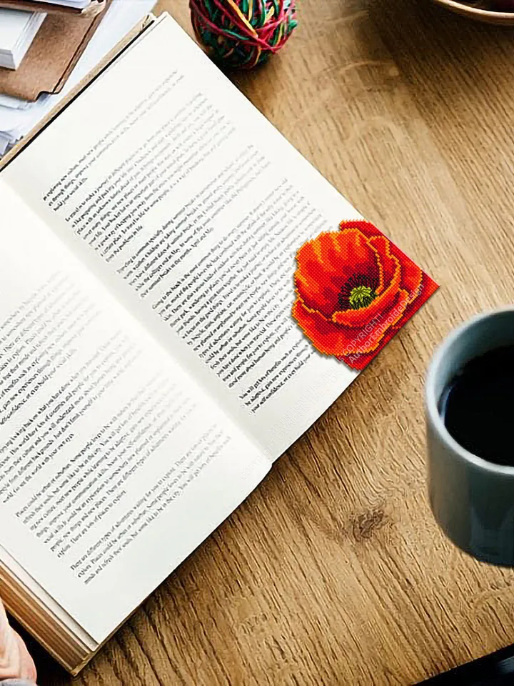 Corner bookmark cross stitch pattern PDF download Poppy cross stitch chart, Flower bookmark pattern digital PDF, Bookmark for women #B312