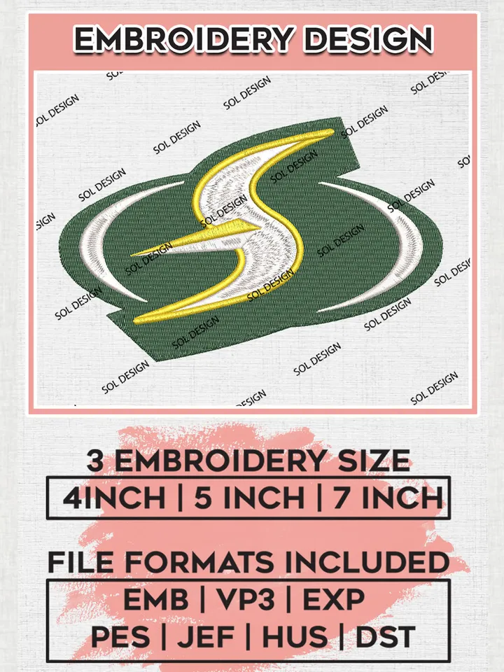 WNBA Seattle Storm Logo Embroidery Files, WNBA Seattle Storm Team Embroidery Designs, WNBA Basketball Teams, 3 sizes, Machine embroidery designs, Digital Download