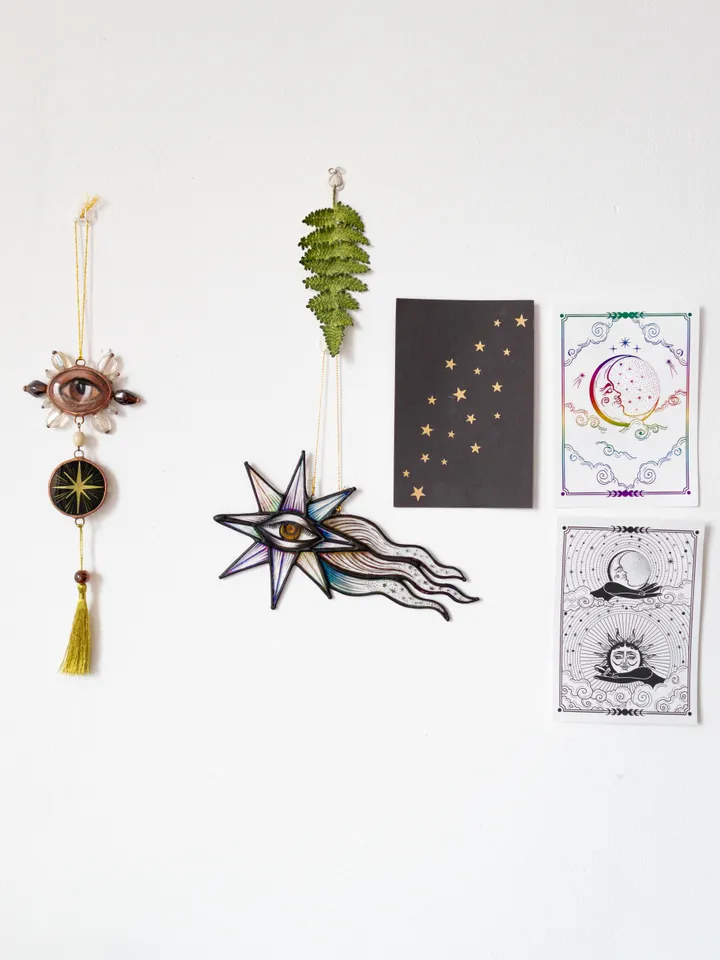 Stained glass ornament, Celestial home decor, Star Art