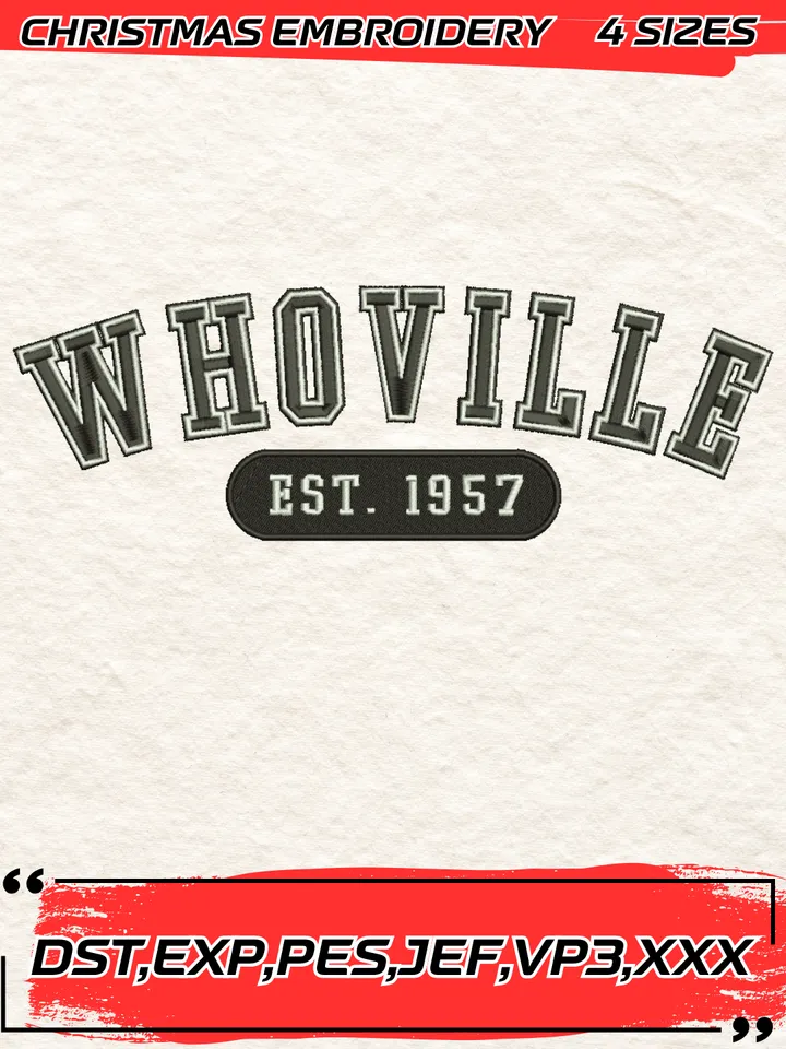 Whoville University Est. 1957 Embroidery Design,Christmas Embroidery Design,4 Sizes, Digital Download #5