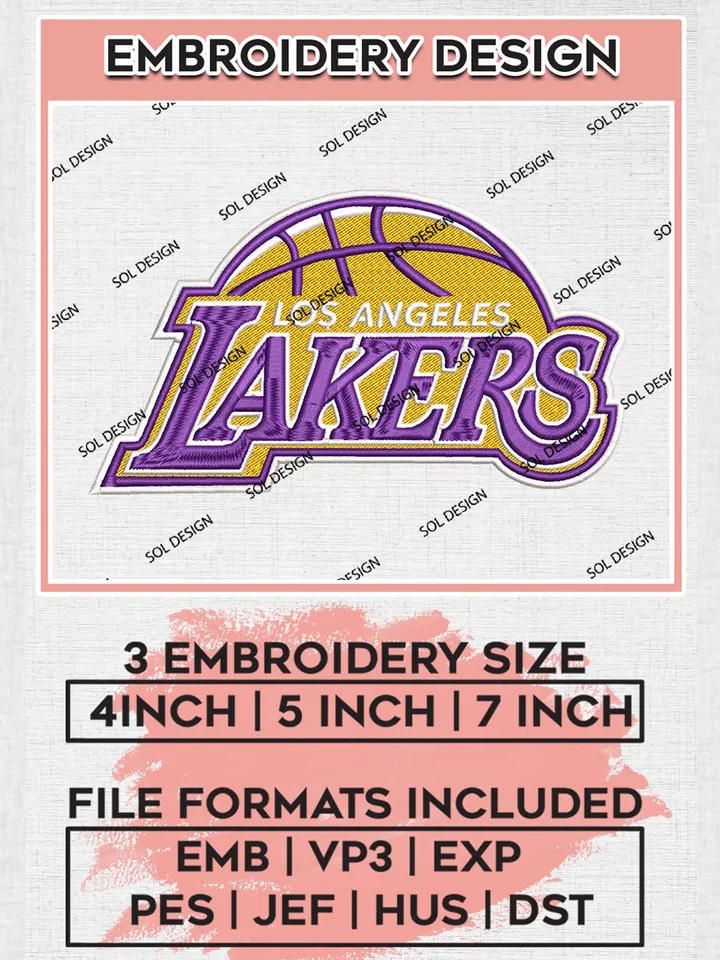 NBA Los Angeles Lakers Logo Embroidery Design Files, NBA Los Angeles Lakers Machine  Embroidery Designs, NBA Machine Embroidery Designs, NBA Embroidery Designs, Machine embroidery Files, Digital Download