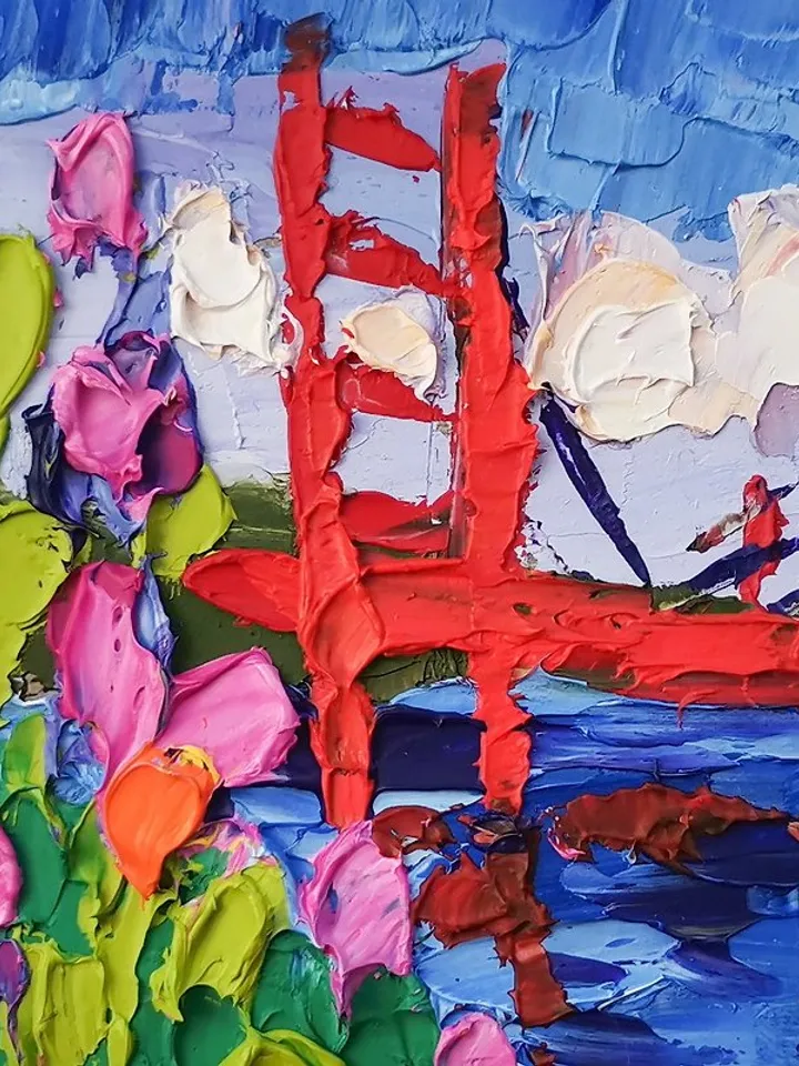 油畫原作 Golden Gate 手工油畫 Original Art San Francisco Flowers Oil Painting Verafe
