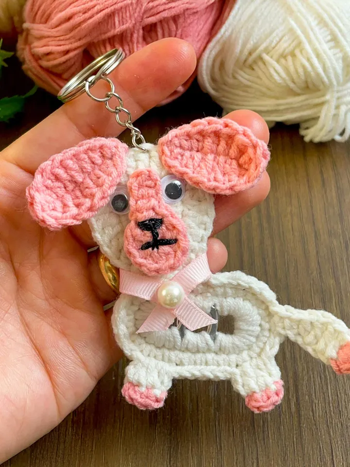 Crochet Puppy Dog Keychain PDF Pattern, Amigurumi Puppy Keyring Tutorial, Upcycled Can Tab Craft, DIY Scrap Yarn Keychain, Instant Download