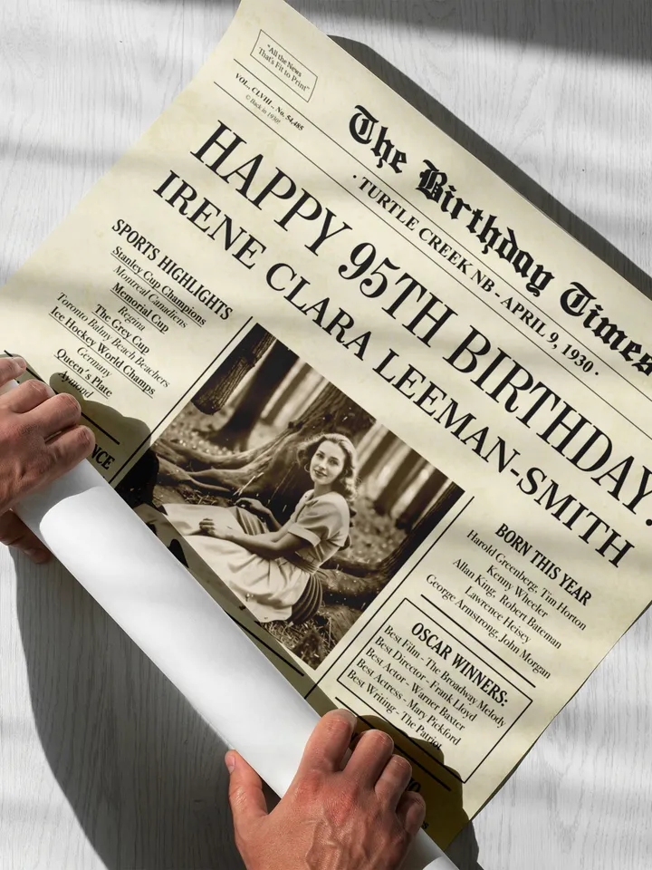1930 birthday newspaper 95th printable poster canada 95th birthday gift for grandma 95th birthday party decorations canadian fun facts
