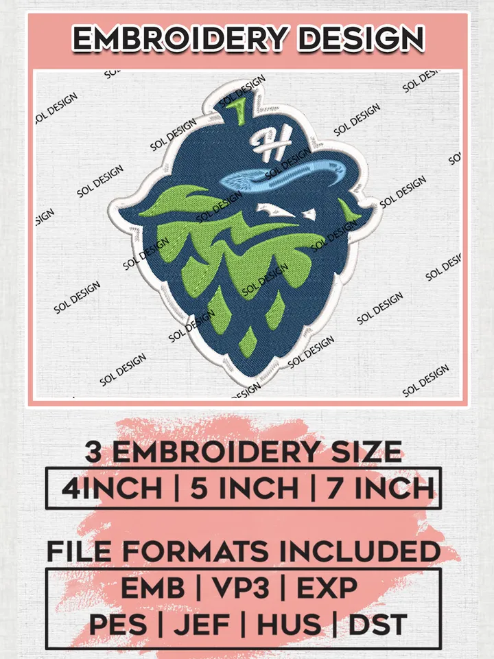 MiLB Hillsboro Hops Embroidery Design Files, MiLB Hillsboro Hops Logo, Minor League Baseball Logo Embroidery Designs, MiLB embroidery designs, Machine embroidery designs, Digital Download