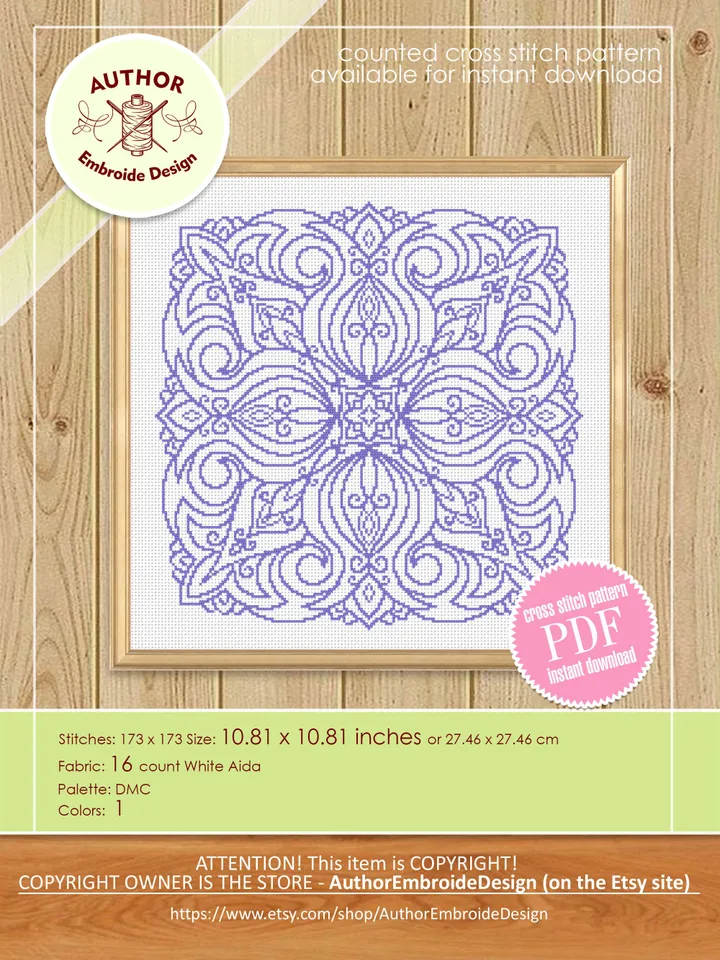 Simple Mandala cross stitch pattern PDF download Square ornament cross stitch chart, Flower mandala pattern digital PDF, Mandala art #M245