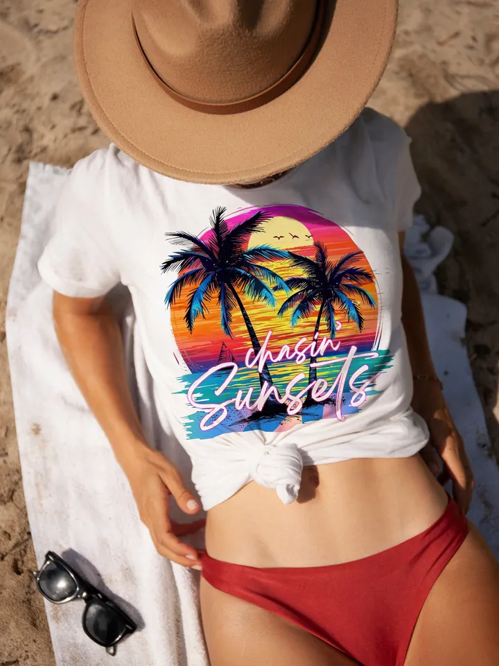 Chasing Sunsets png, Beach png, Retro Summer png, Retro png, Summer png, Trendy png, Sublimation Designs, Summer T Shirt Png Design