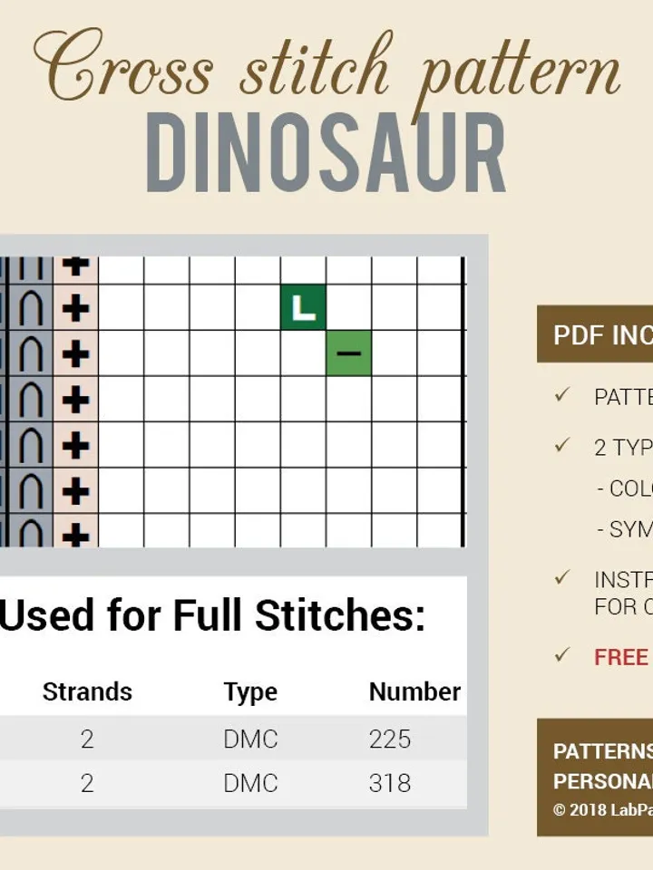 Dinosaur Cross stitch pattern Funny Palm Animal Dino Grey Cross stitch pattern PDF Format Instant Download Home decor Modern