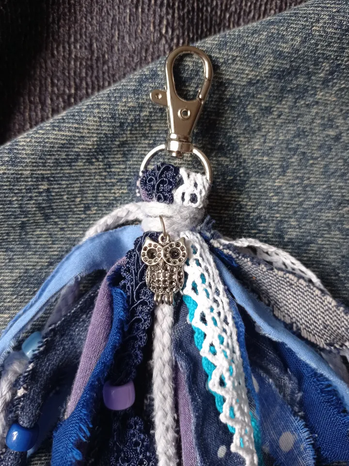 Owl Brooch and boho keychain Set