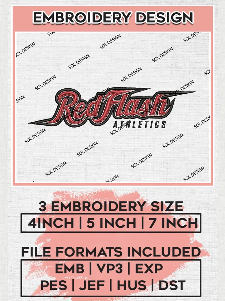 NCAA Red Flash Athletics Team Logo Embroidery Design Files, NCAA St. Francis PA Red Flash Machine Embroidery, NCAA Teams, 3 sizes, NCAA Machine embroidery designs, Digital Download