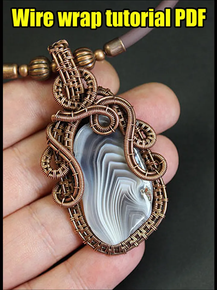 Wire Wrap pendant step by step tutorial PDF. Handmade Wire jewelry.