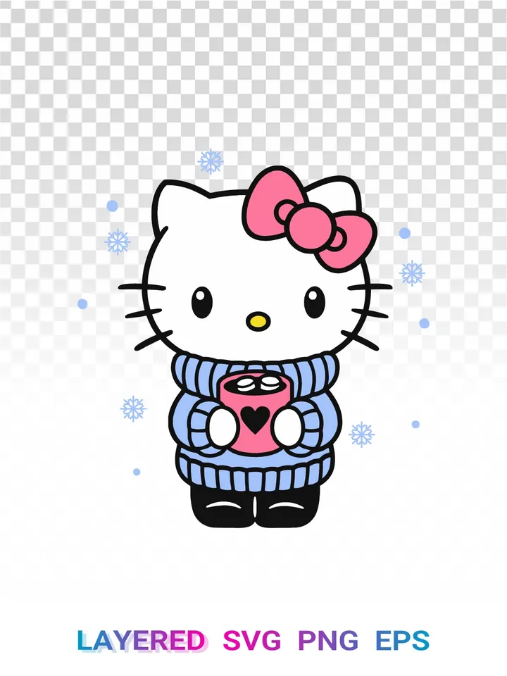 ☕ Hello Kitty Winter PNG, Hot Cocoa Sweater SVG Sanrio