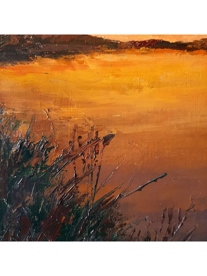Boat in the Reeds Lake Painting 8,5x12" ORIGINAL PAINTING Sunset Landscape Impressionist Signed by artist Marina Chuchko
