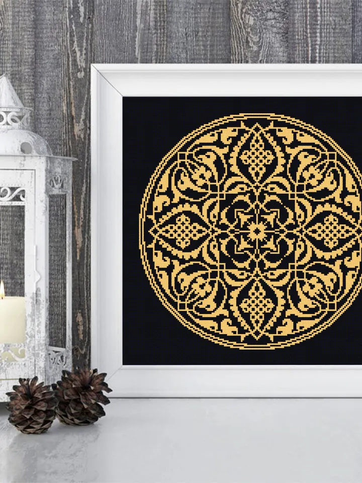 Arabic Mandala cross stitch pattern PDF download Vintage ornament cross stitch chart, Circle Mandala pattern digital PDF, Mandala art #M248