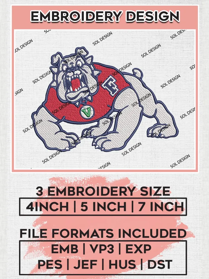 NCAA Fresno State Bulldogs Team Mascot Logo Machine Embroidery Design, NCAA Fresno State Bulldogs Team Design Design files, NCAA Team Embroidery Designs, NCAA Machine Embroidery Designs, Digital Download