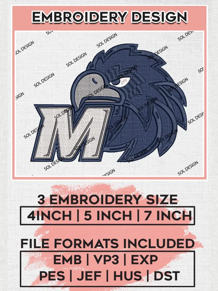 NCAA Monmouth Hawks Team Head Mascot Logo Machine Embroidery Design, NCAA Monmouth Hawks Team Design Design files, NCAA Team Embroidery Designs, NCAA Machine Embroidery Designs, Digital Download