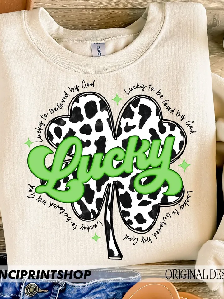 Cow Print Lucky Png, St Patricks Day png, 4 leaf clover png, Retro St. Patty's Day Png, St Patricks Shirt Design, Lucky png, Sublimation png