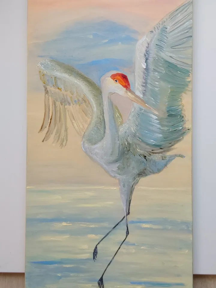"Dance of the Crane" large oil painting on canvas 50x100cm (20x40 inches)