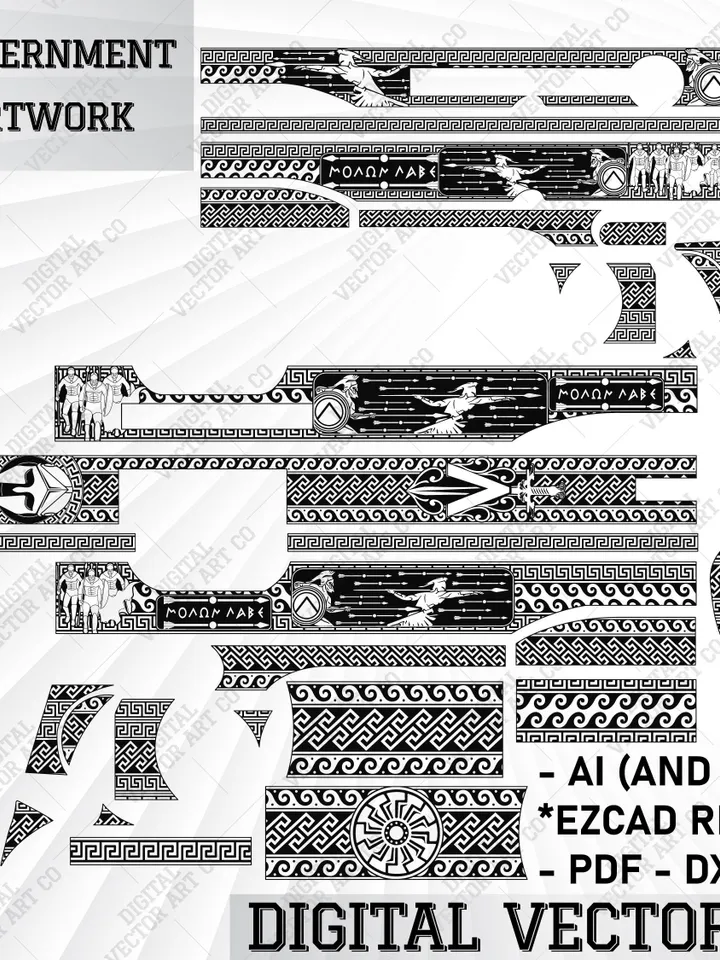 Colt 1911 Government, warrior of sparta, spartan svg file, colt1911 spartan design,engraving spartan,vector art engraving