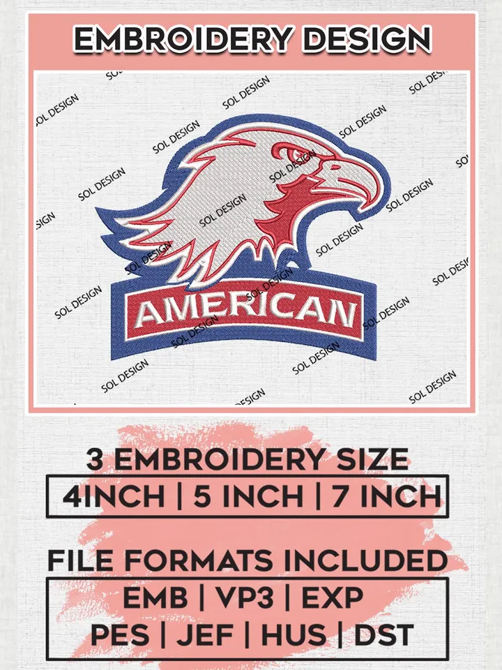 NCAA American University Team Logo Machine Embroidery Design, NCAA American University Eagles Team Design Design files, NCAA Team Embroidery Designs, NCAA Machine Embroidery Designs, Digital Download