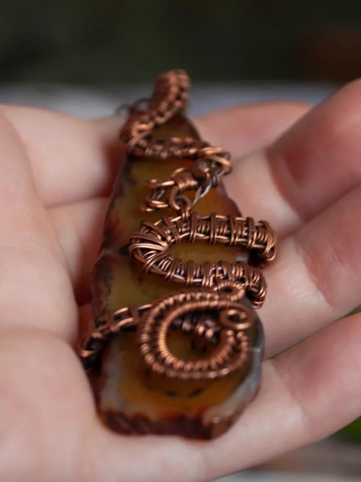 Elegant Handmade Pendant with Natural Stone in Copper Wire Wrapping