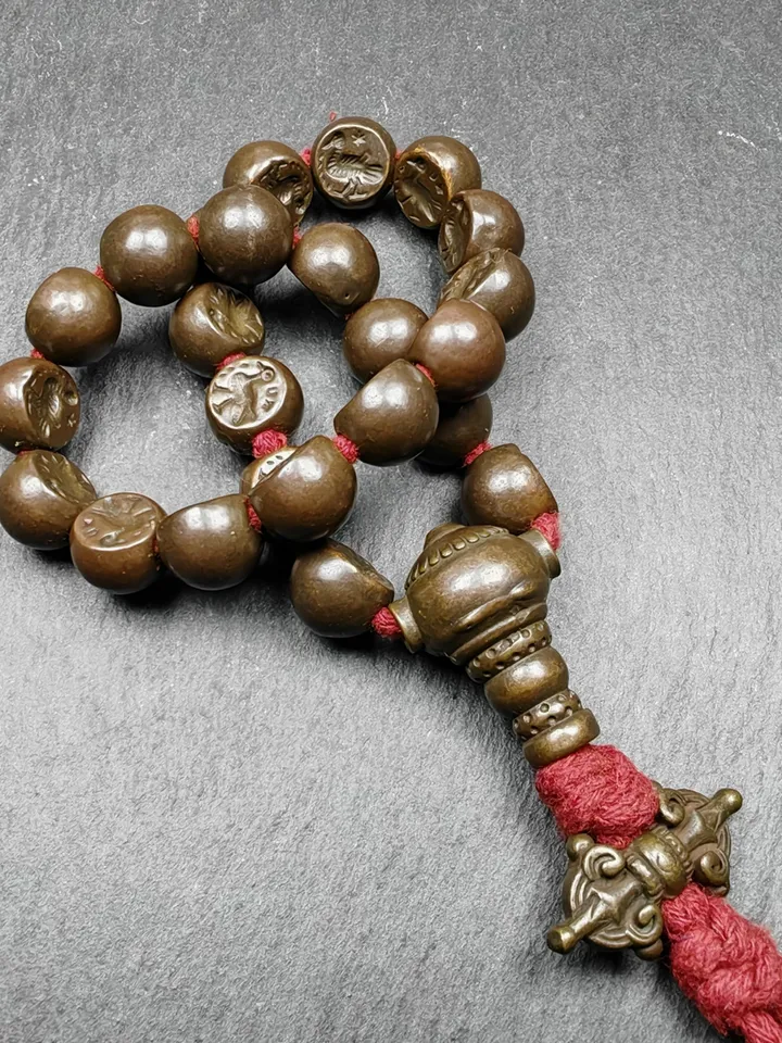 Gandhanra Antique Tibetan Handhold Wrist Mala,12mm Half Round Garuda Bird, Made of Thokcha,Lucky Rosary,Spiritual Gift