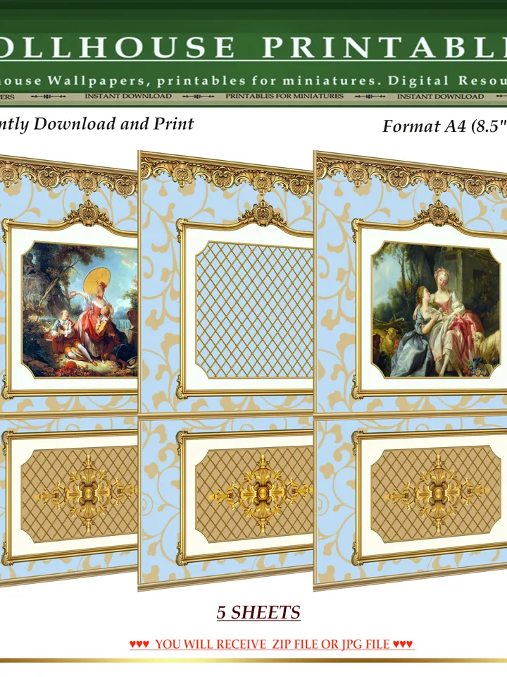 Wallpapers- Set 19-v2 | Printables for Dollhouses and Unique Miniature Projects | Digital Downloads | in Scale 1/12th