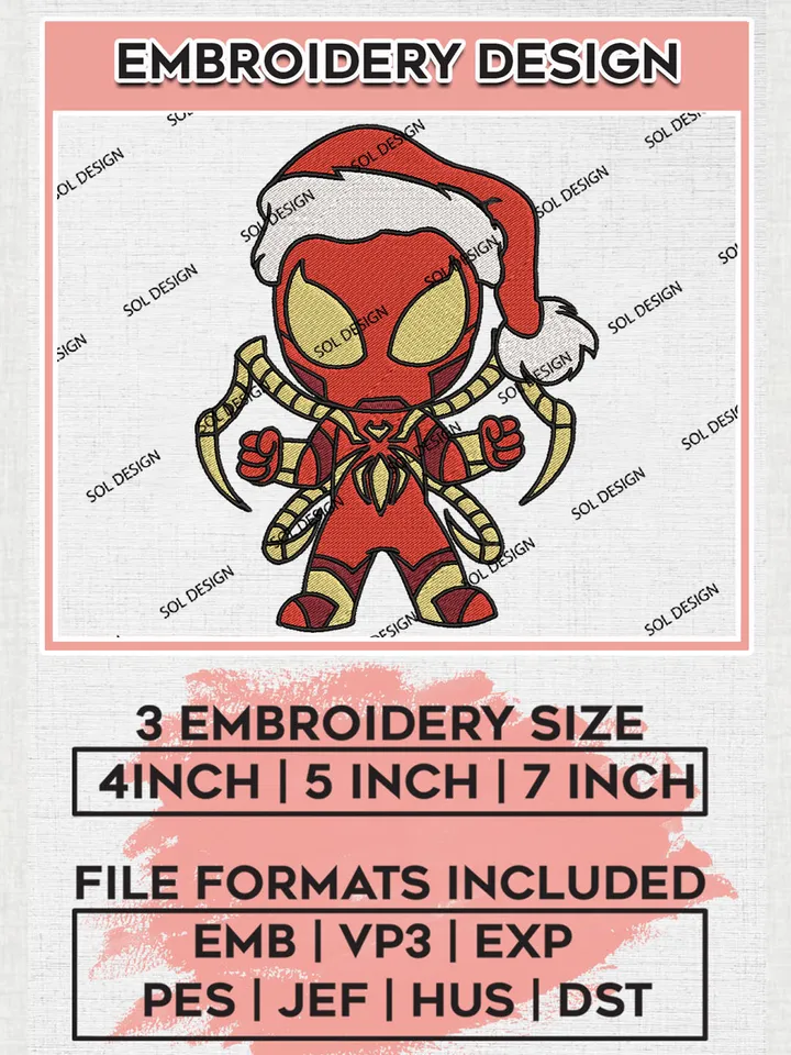 Baby Santa Spiderman Iron Suit Merry Christmas Embroidery Design Files, Marvel Christmas Machine Embroidery, Superhero Embroidery, 3 sizes, Cute Christmas Machine embroidery designs, Digital Download