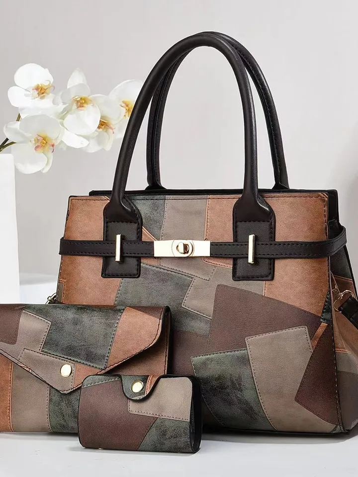 Retro Patchwork 3-in-1 Handbag Set