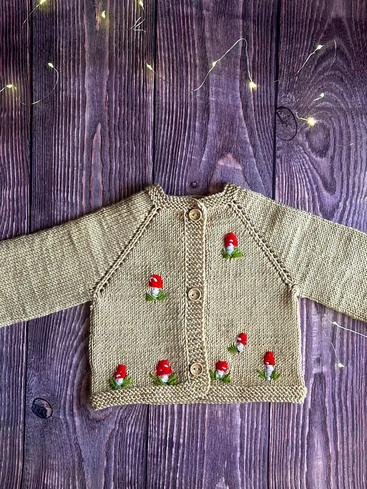 Mushroom Set of 3 PDF Knitting Patterns & Tutorials - Baby Cardigan, Hat and Booties - Beginner-Friendly - eng only