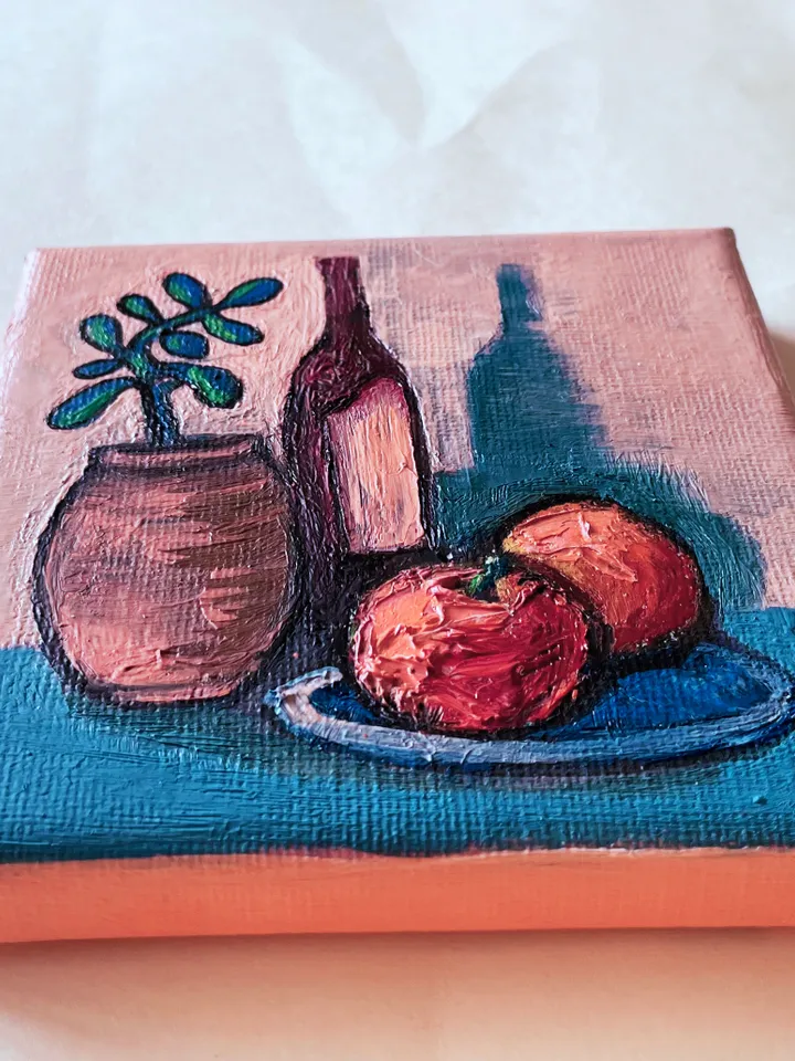 Painting “Still Life with Wine and Apples”
Miniature oil painting 10X10 cm