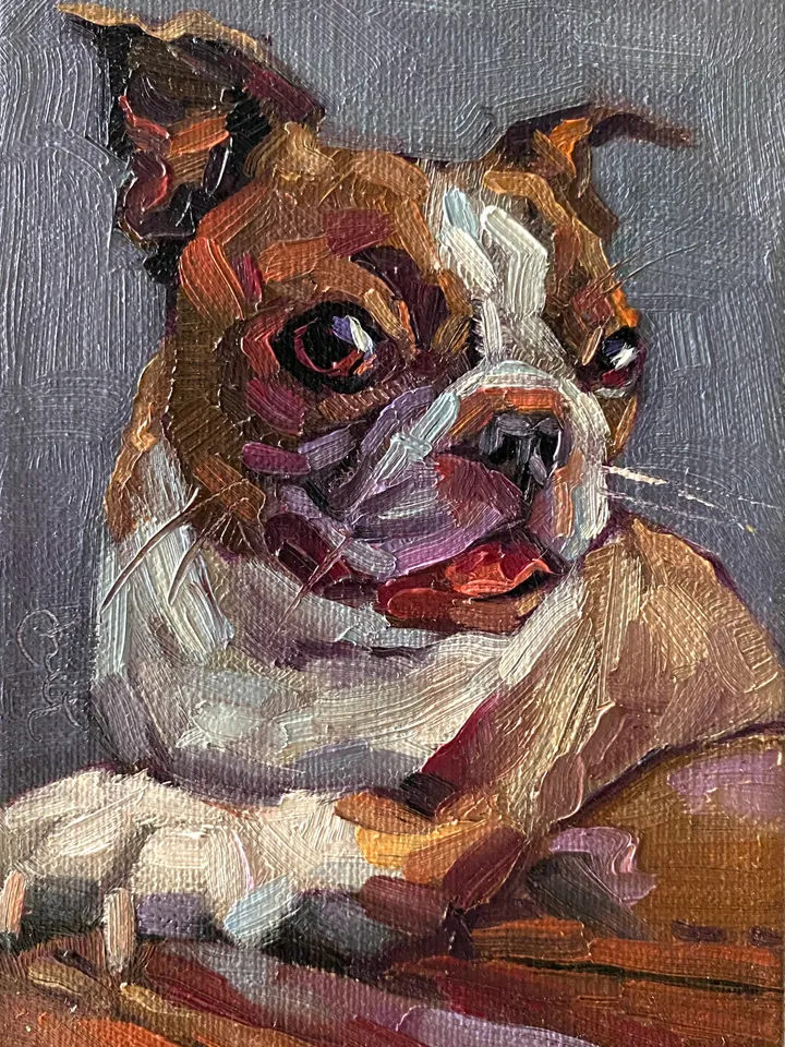 Dog oil painting original, Pet portrait artwork, Animal miniature wall art 4x6