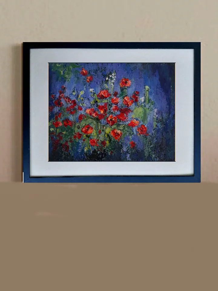 Miniature oil painting Red on purple 21x15 cm (8.28 х 6 inches)