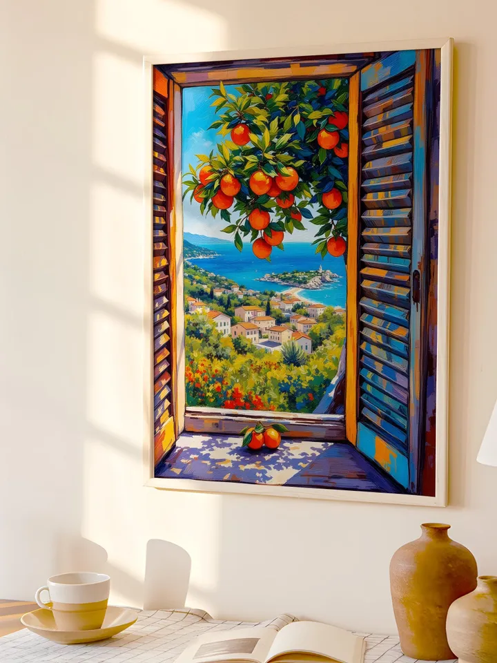 Henri Matisse Inspired Open Window Print Coastal Fauvist Painting Orange Tree View Modern Mediterranean Art Digital Poster Exhibition HMS1