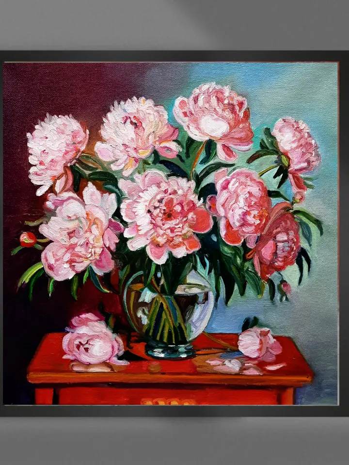 Peonies Art Floral  Original Oil Painting Impasto Oil on Canvas